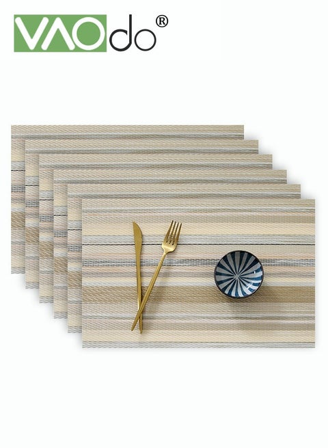 6PCS Placemat High-quality PVC Material Striped Shape Heat Insulation Oil-proof Not Easy to Mold Suitable for Home Hotels Restaurants Cafes Etc
