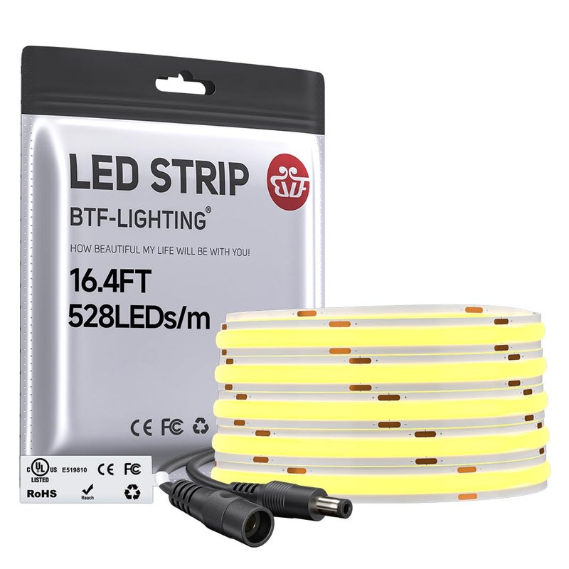 BTF-LIGHTING BTFLIGHTING FCOB COB LED Strip Warm White 2700K UL Listed 528LEDm High Density Uniform Light 164FT DC12V CRI 90 10mm Width Tape Light for Home Indoor DIY LightingNo Adapter or Controller - Image 2