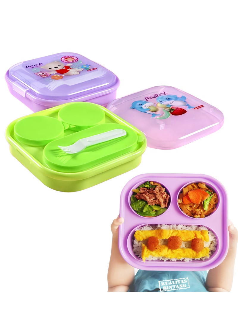 Lion Star Kids Bento Lunch Box with 3 Compartment Dishware Safe Leakproof BPA Free | Lunch Box For School Kids Assorted Color - Image 1