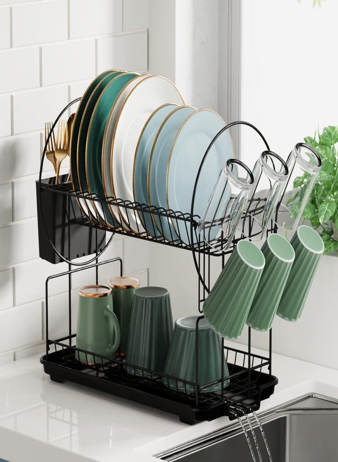 Dratal Dish Drying Rack 2 Tier Stainless Steel, Kitchen Dish Rack Organizer with Drain Tray & Utensil Holder - Image 1