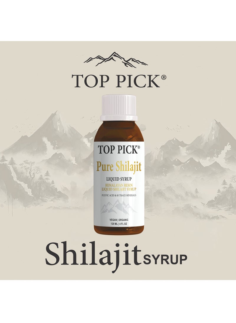 Top Pick Organic Himalayan Resin Liquid Shilajit Syrup, Rich in Fulvic Acid & Trace Minerals, 120ml