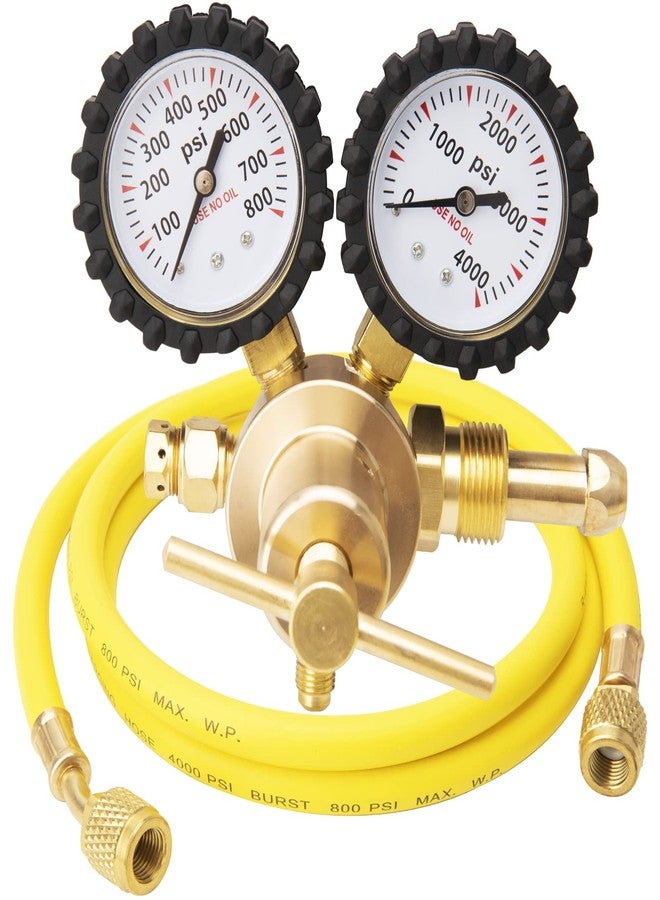 KAKO Nitrogen Regulator HVAC with 60" Hose, Nitrogen Regulator 0-800 PSI Output Pressure, 0-4000 PSI Inlet pressure, CGA580 Inlet Connection, 1/4'' Male Flare Outlet Connection - Image 1