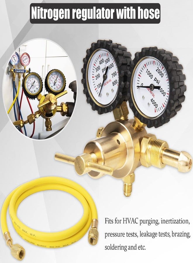 KAKO Nitrogen Regulator HVAC with 60" Hose, Nitrogen Regulator 0-800 PSI Output Pressure, 0-4000 PSI Inlet pressure, CGA580 Inlet Connection, 1/4'' Male Flare Outlet Connection - Image 2