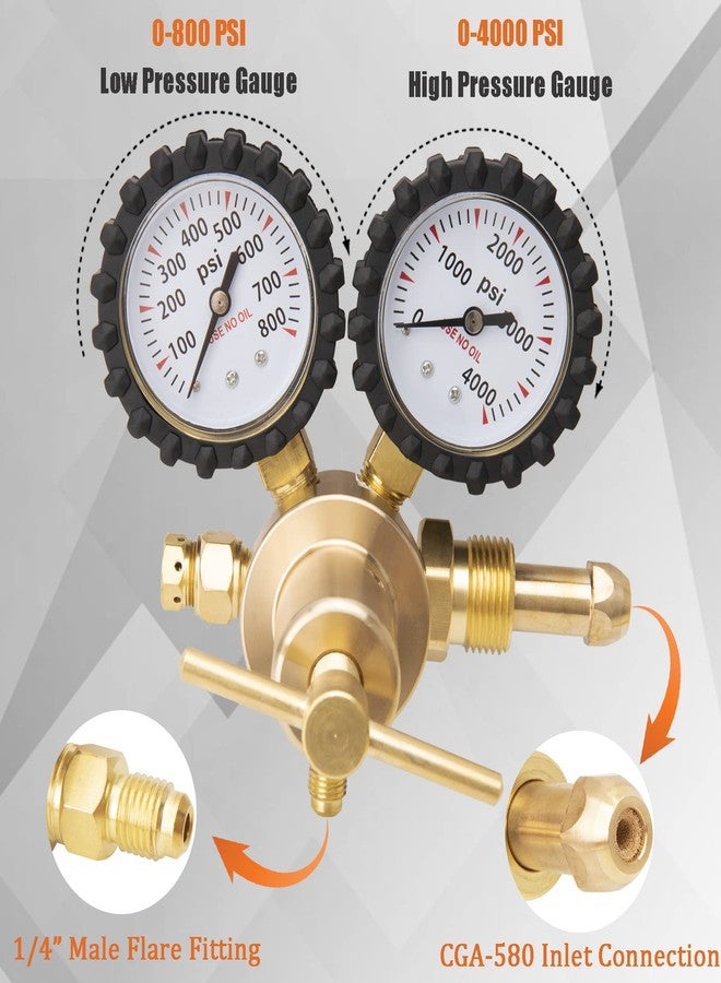 KAKO Nitrogen Regulator HVAC with 60" Hose, Nitrogen Regulator 0-800 PSI Output Pressure, 0-4000 PSI Inlet pressure, CGA580 Inlet Connection, 1/4'' Male Flare Outlet Connection - Image 3