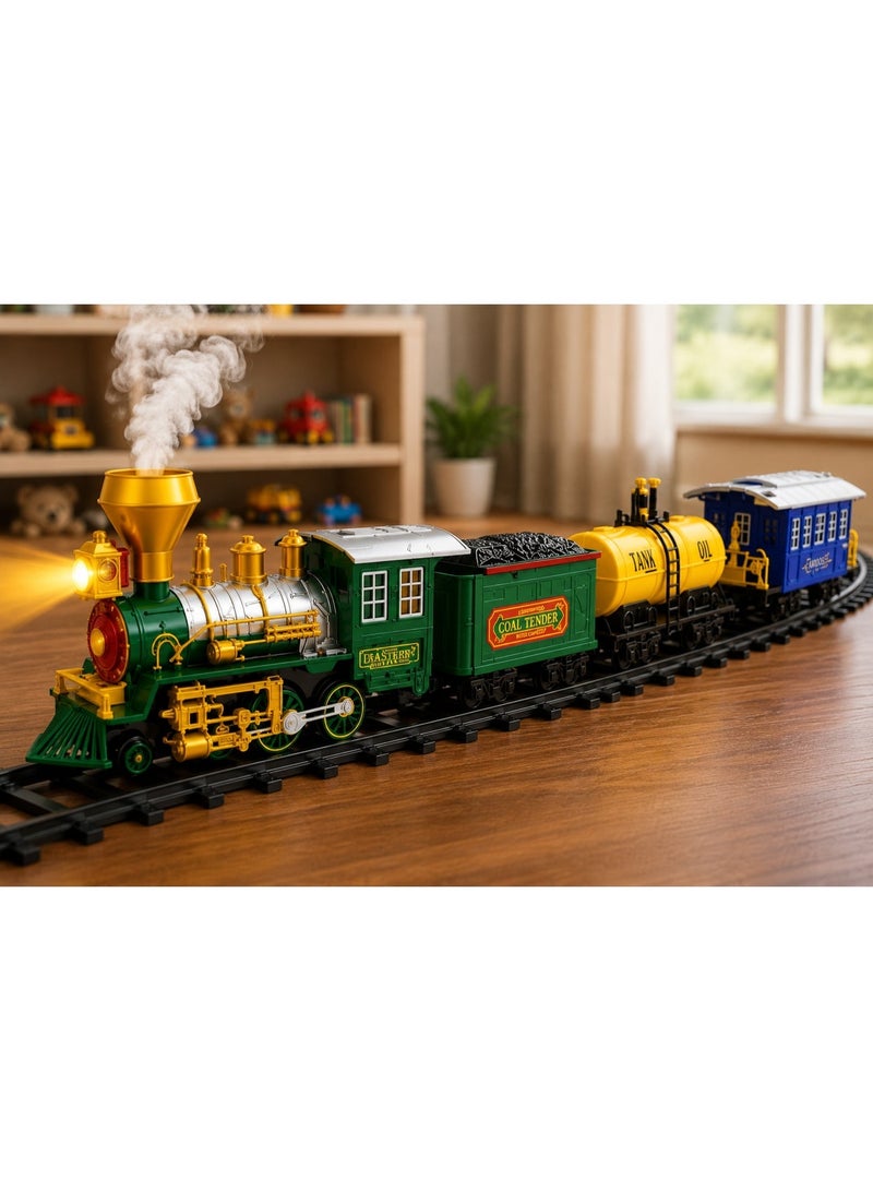 مجموعة قطار كهربائي للأطفال 20 قطعة مع سكة بطول 14.5 قدم، صوت قطار واقعي، إضاءة أمامية، تأثير بخار، لعبة قطار تعليمية تعمل بالبطاريات - Image 1