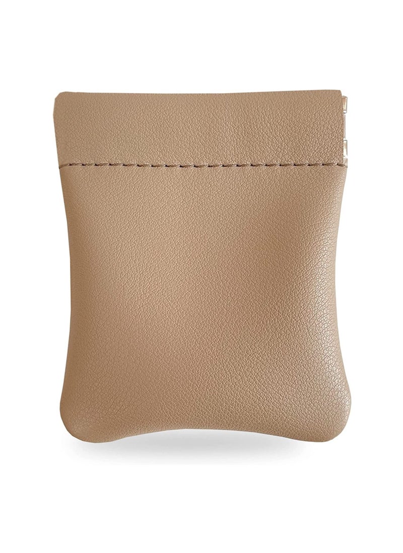 LeArt Leather Squeeze Coin Pouch for Men & Women | Coin Purse | Coin Holder | For Coins, Keys, Earphones, Cards, AirPods, Rosary | Great Gifting Option (Tan)  - Image 1
