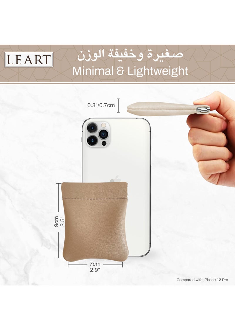 LeArt Leather Squeeze Coin Pouch for Men & Women | Coin Purse | Coin Holder | For Coins, Keys, Earphones, Cards, AirPods, Rosary | Great Gifting Option (Tan)  - Image 5