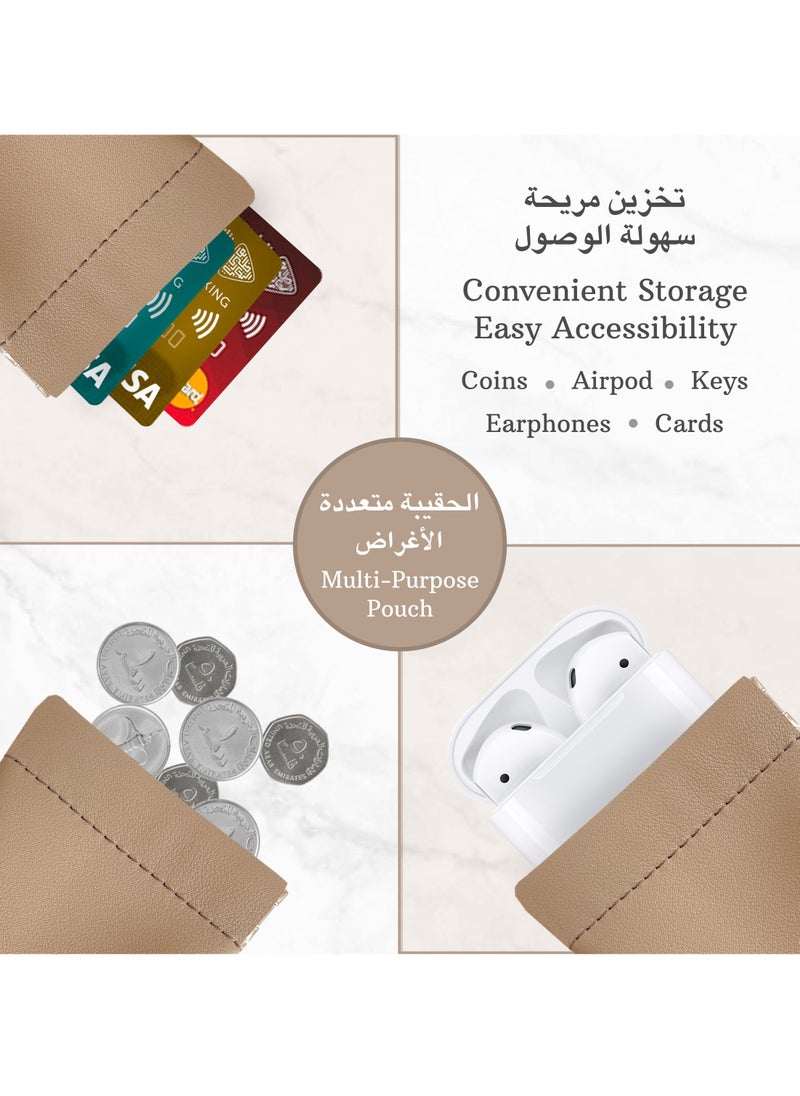 LeArt Leather Squeeze Coin Pouch for Men & Women | Coin Purse | Coin Holder | For Coins, Keys, Earphones, Cards, AirPods, Rosary | Great Gifting Option (Tan)  - Image 2