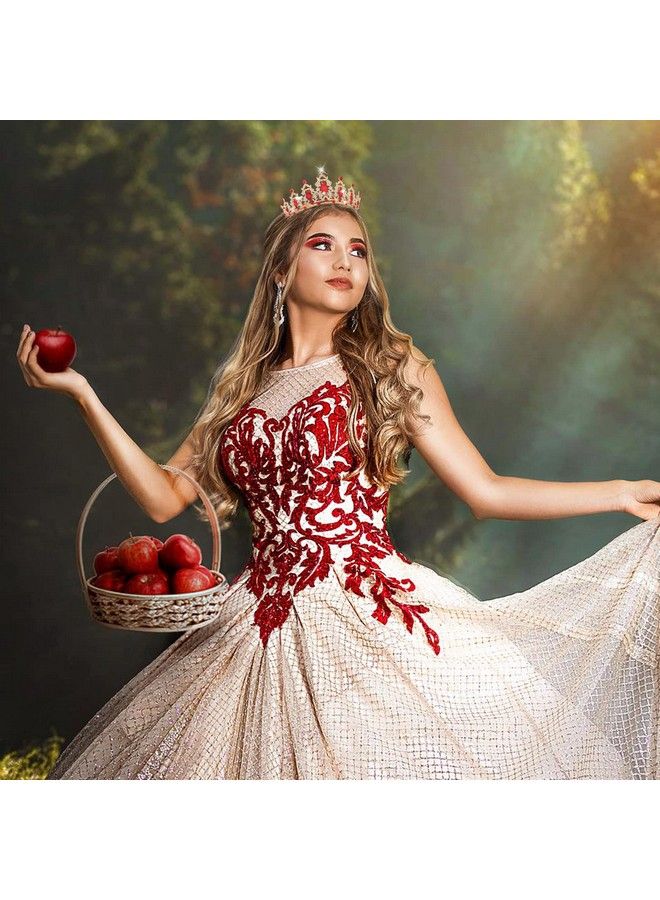 Whavel تاج الملكة الذهبي، عصابة رأس حمراء، تاج الأميرة المرصع بأحجار الراين، إكسسوارات الشعر لأعياد الميلاد والزفاف، عصابات رأس حفلات التخرج، مجوهرات للنساء والفتيات (أحمر وذهبي) - Image 4