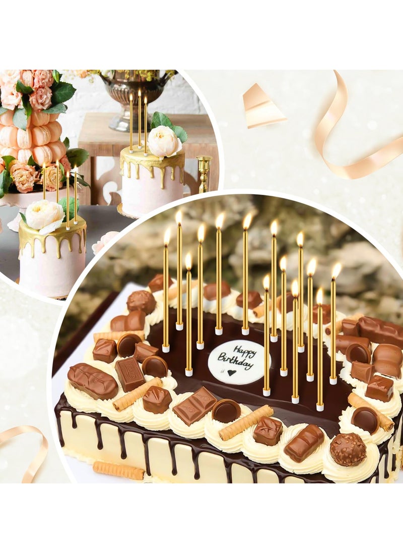 RTYY - 12 Count Birthday Candles Electroplate Birthday Candles Set Long Thin Cake Candles Slow Burning Candles for Birthday, Wedding, Lucky Party Decoration(Gold+Rose Gold) - Image 1
