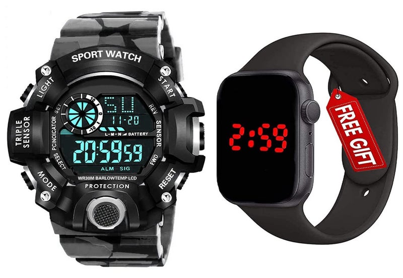 Acnos Premium Brand - A Digital Watch With Square Led Shockproof Multi-Functional Automatic White Grey Color Army Strap Waterproof Digital Sports Watch For Men'S Kids Watch Pack Of 2 - Image 1