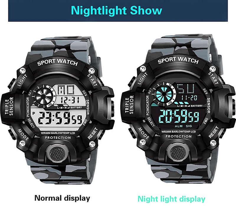 Acnos Premium Brand - A Digital Watch With Square Led Shockproof Multi-Functional Automatic White Grey Color Army Strap Waterproof Digital Sports Watch For Men'S Kids Watch Pack Of 2 - Image 3