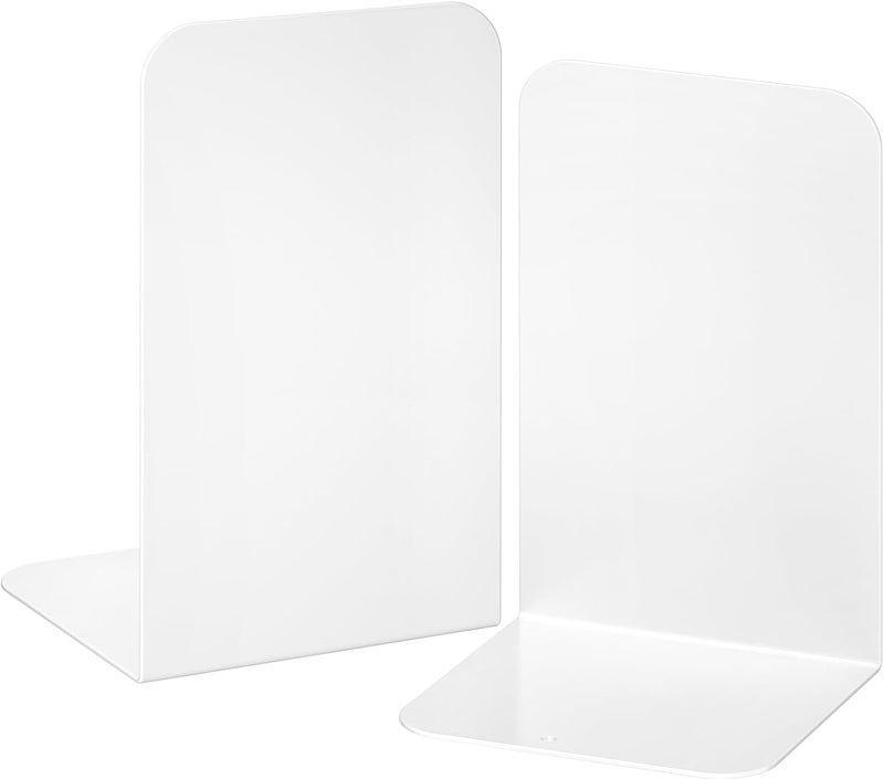 VFINE Bookends 1 Pair, White Metal Book Ends, Bookends for Shelves, Book Stopper for Heavy Books, Book Dividers for Home Office - Image 1