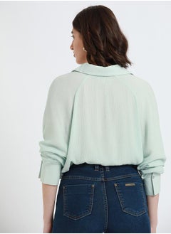 Dennis Lingo Mint Relaxed Fit Shirt for Women - Viscose Crepe, Full Sleeves, Shirt Collar, Solid, Casual,  - Image 3