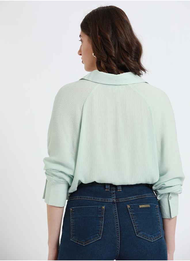 Dennis Lingo - Mint Relaxed Fit Shirt for Women - Viscose Crepe, Full Sleeves, Shirt Collar, Solid, Casual, - Image 1