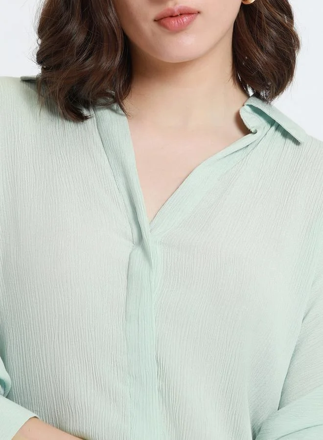 Dennis Lingo Mint Relaxed Fit Shirt for Women - Viscose Crepe, Full Sleeves, Shirt Collar, Solid, Casual,