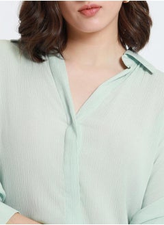 Dennis Lingo Mint Relaxed Fit Shirt for Women - Viscose Crepe, Full Sleeves, Shirt Collar, Solid, Casual,  - Image 5