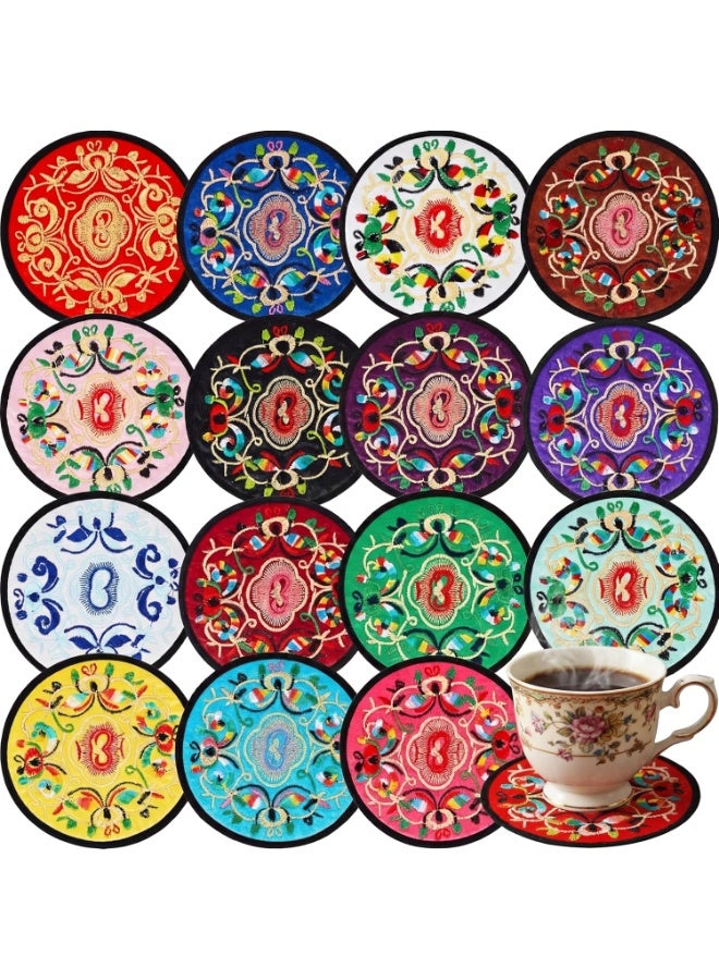 6 Pcs Embroidered Fabric Coasters, Round Floral Cup Mats, Vintage Boho Style Absorbent Drink Coasters, Thick Cloth Table Decor for Coffee Cups, Tea Mugs, Dining Table, Kitchen, Home Decoration, Housewarming Gift, Birthday Gift - Image 1