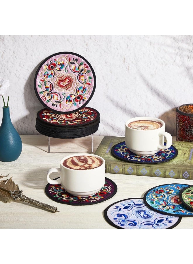 6 Pcs Embroidered Fabric Coasters, Round Floral Cup Mats, Vintage Boho Style Absorbent Drink Coasters, Thick Cloth Table Decor for Coffee Cups, Tea Mugs, Dining Table, Kitchen, Home Decoration, Housewarming Gift, Birthday Gift - Image 2