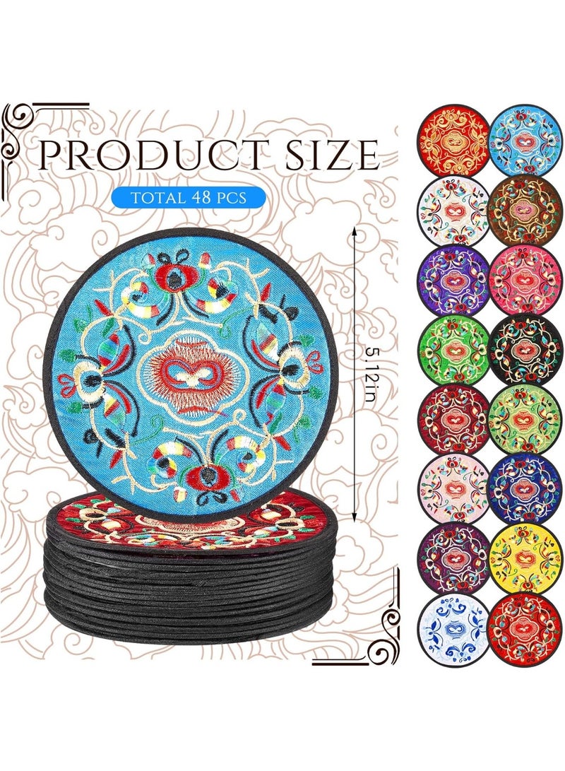 6 Pcs Embroidered Fabric Coasters, Round Floral Cup Mats, Vintage Boho Style Absorbent Drink Coasters, Thick Cloth Table Decor for Coffee Cups, Tea Mugs, Dining Table, Kitchen, Home Decoration, Housewarming Gift, Birthday Gift - Image 3