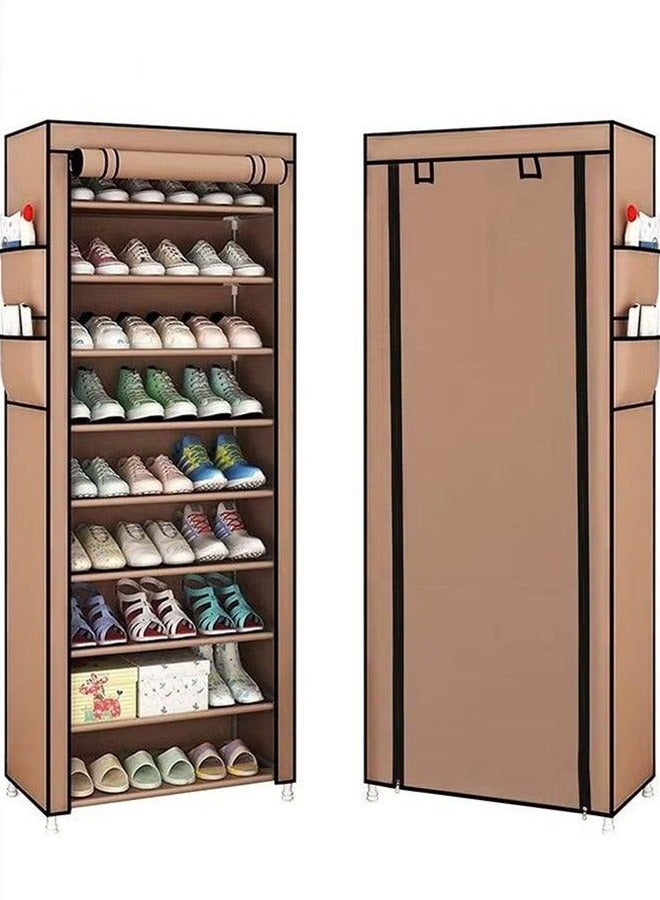 رولستيمي رف أحذية من القماش 10 طبقات مع غطاء غبار بني - Image 4