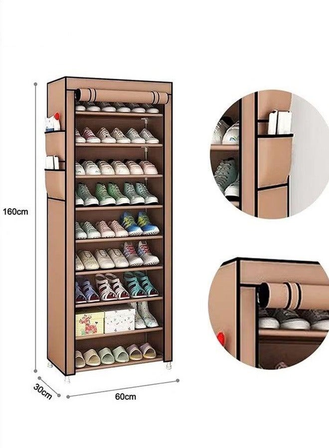 رولستيمي رف أحذية من القماش 10 طبقات مع غطاء غبار بني - Image 2