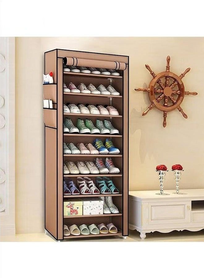 رولستيمي رف أحذية من القماش 10 طبقات مع غطاء غبار بني - Image 1