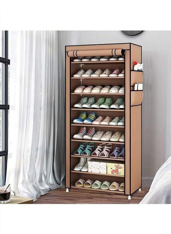 رولستيمي رف أحذية من القماش 10 طبقات مع غطاء غبار بني - Image 5