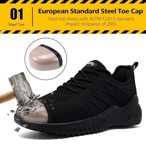 Tinefiy Steel Toe Shoes for Women Lightweight Comfortable Slip Resistant Safety Work Sneakers Cushion Puncture Proof Shoes Indestructible Shoe Size 9 - Image 2