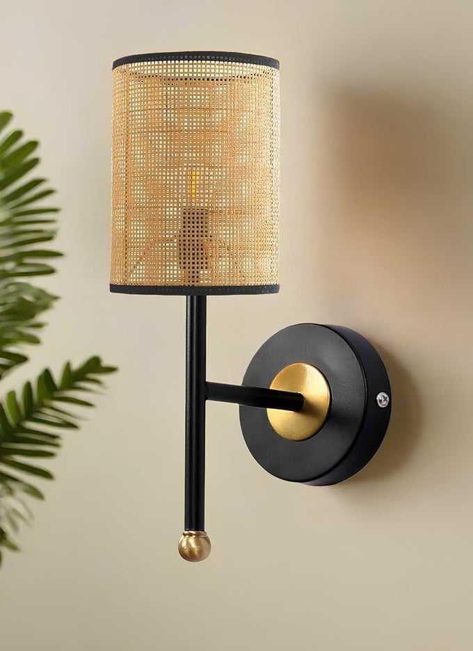 ANTIQUE BRASS FINISH WALL LAMPS FOR LIVING ROOMS WITH BAMBOO SHADE | RATTAN AND CANE WALL LIGHTS FOR BEDROOM | WICKER WALL SCONES - AARNA