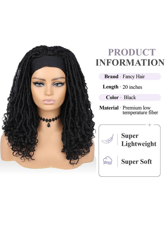 Fancy Hair Faux Locs Headband Wigs Turban Wig Dreadlock Wig Braided Twist Wigs Hand Braided Curl Synthetic Party Cosplay Half Wigs For Black Women Black 20  - Image 3