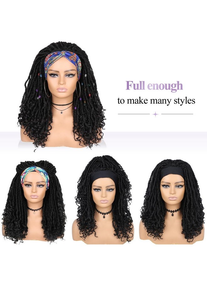 Fancy Hair Faux Locs Headband Wigs Turban Wig Dreadlock Wig Braided Twist Wigs Hand Braided Curl Synthetic Party Cosplay Half Wigs For Black Women Black 20  - Image 4