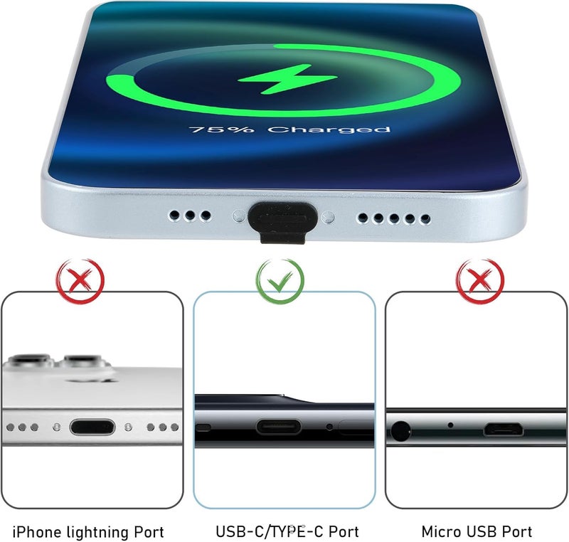 M.A.K أغطية حماية من الغبار لمنافذ الشحن من نوع C (3 قطع) مع ملصقات شبكية مضادة للغبار لمجموعة مكبرات الصوت (10S+10L)، ملقط مجاني، متوافقة مع الهواتف المحمولة والأجهزة اللوحية (مجموعة) - Image 3