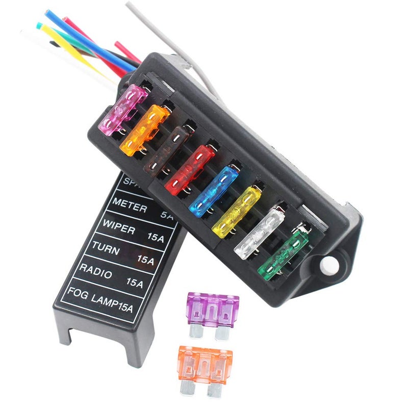 Gebildet 2Input 8Output Car Standard Blade Fuse Holder Apply to 140 AMP ATC ATO 8 Way Fuse Box with WireHarness for CarBoatMarineTrike Block with 10 Free Blade Fuse