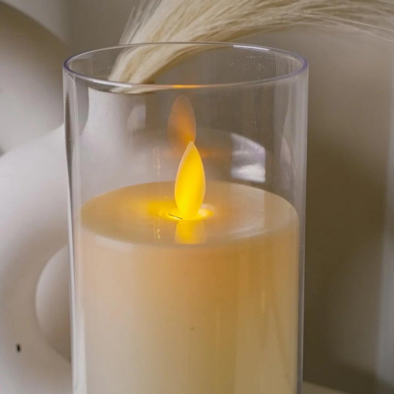 CHRONOS Acrylic Glass LED Moving Flame Pillar Candle, Flameless, Smokeless, Realistic Flickering, Warm White Light for Home Decor, Diwali, and Christmas (4 Inch) - Image 4