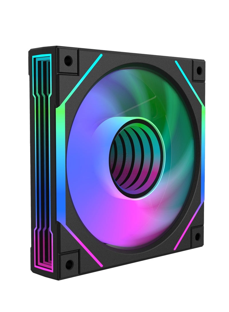 باور مجموعة من 3 مراوح تبريد لجهاز الكمبيوتر مقاس 120 ملم بتقنية ARGB RGB PWM - مراوح هادئة عالية التدفق الهوائي للهيكل والمبردات مع مزامنة 5 فولت ثلاثية الأطراف. - Image 4