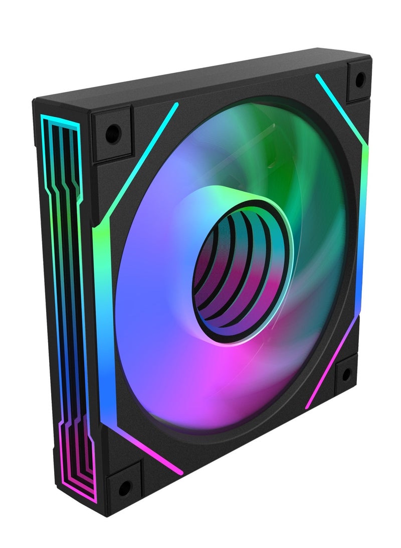 باور مجموعة من 3 مراوح تبريد لجهاز الكمبيوتر مقاس 120 ملم بتقنية ARGB RGB PWM - مراوح هادئة عالية التدفق الهوائي للهيكل والمبردات مع مزامنة 5 فولت ثلاثية الأطراف. - Image 5