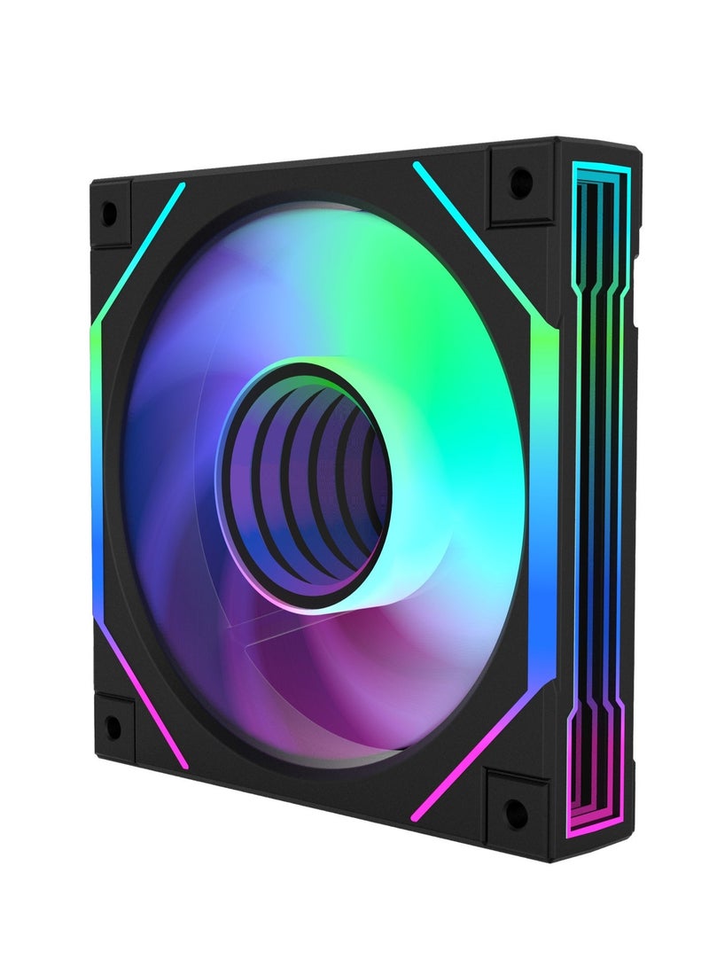 باور مجموعة من 3 مراوح تبريد لجهاز الكمبيوتر مقاس 120 ملم بتقنية ARGB RGB PWM - مراوح هادئة عالية التدفق الهوائي للهيكل والمبردات مع مزامنة 5 فولت ثلاثية الأطراف. - Image 3