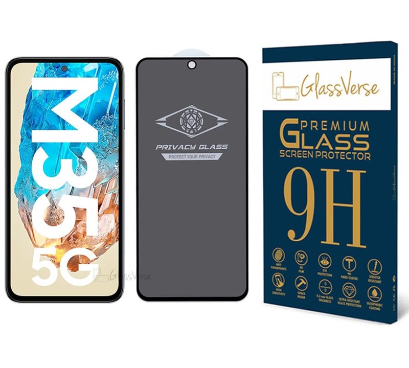 GlassVerse Ultra Privacy Tempered Glass For Samsung Galaxy M35 (PACK OF 1) with Free Installation Kit. Edge To Edge. (In-Screen FingerPrint Lock will not work with the Privacy Guard) - 6.6 inch - Image 1