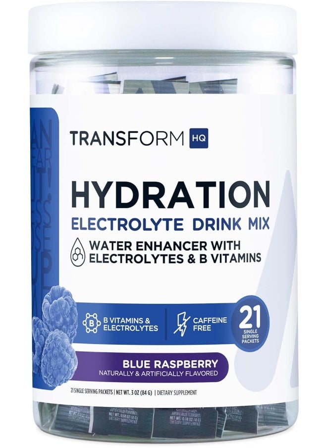TransformHQ TransformHQ Hydration Drink Mix (21 Single-Serving Packets, Blue Raspberry) - Hydration Supplement Blend with Vitamins and Electrolytes  - Image 1