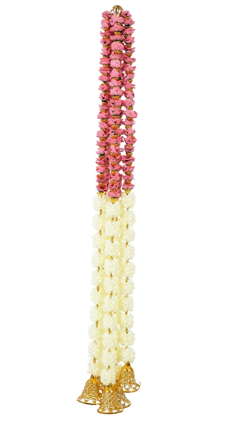 Sanvatsar Mogra Flower Ganeshji and Bells Wall Hanging Strings, Artificial Flower Latkan for Temple, Festival-Diwali/Ganpati Pooja Door (Pink) - Image 3