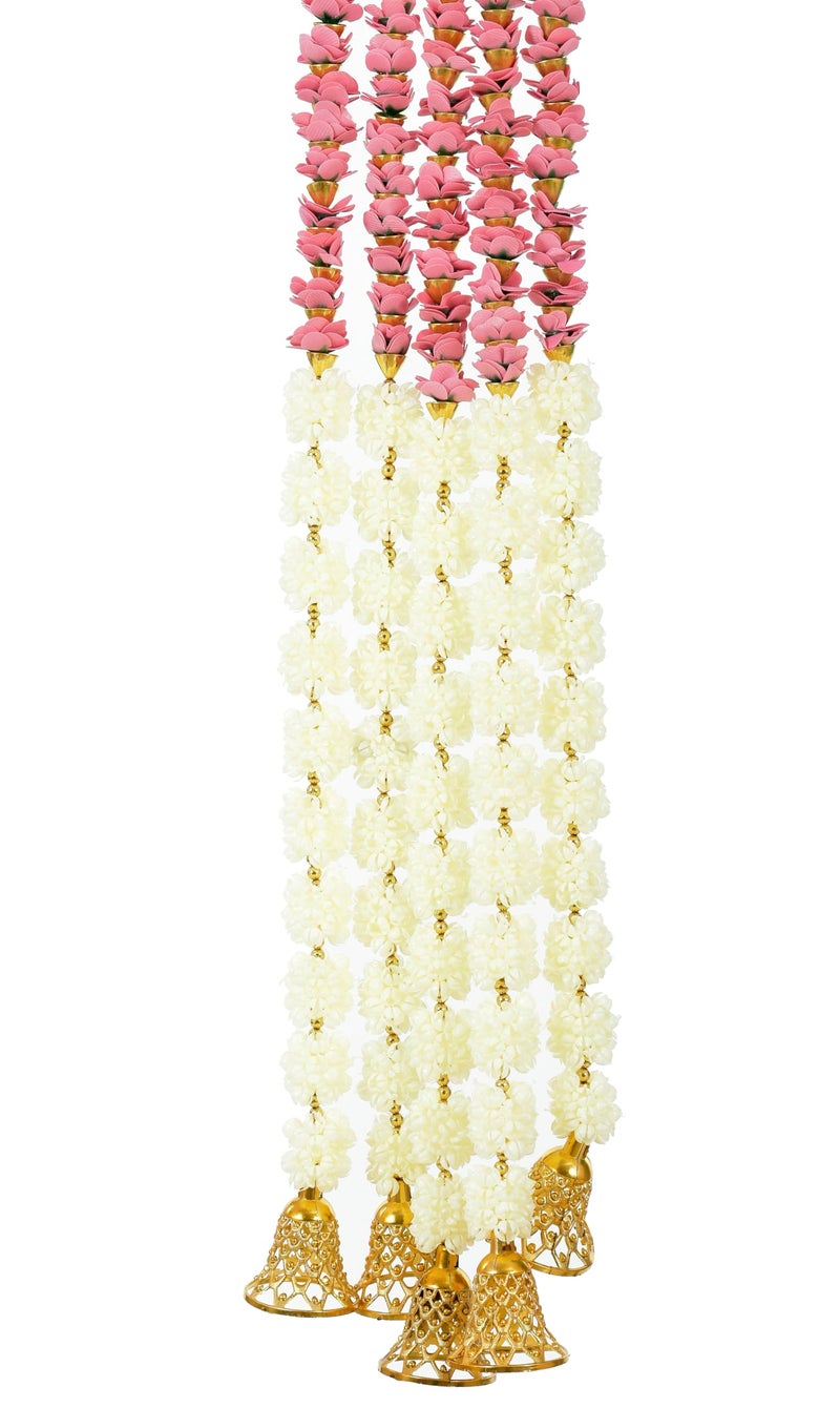 Sanvatsar Mogra Flower Ganeshji and Bells Wall Hanging Strings, Artificial Flower Latkan for Temple, Festival-Diwali/Ganpati Pooja Door (Pink) - Image 2