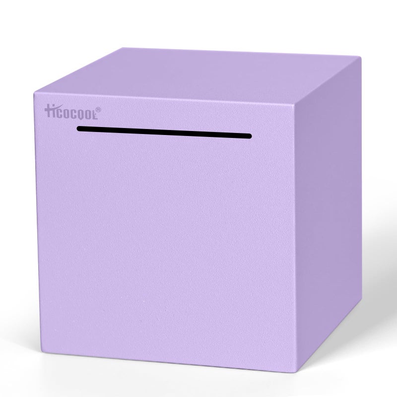 Hicocool Piggy Bank for Adults Must Break to Open Unbreakable Stainless Steel Money Saving Box Purple Palm Size
