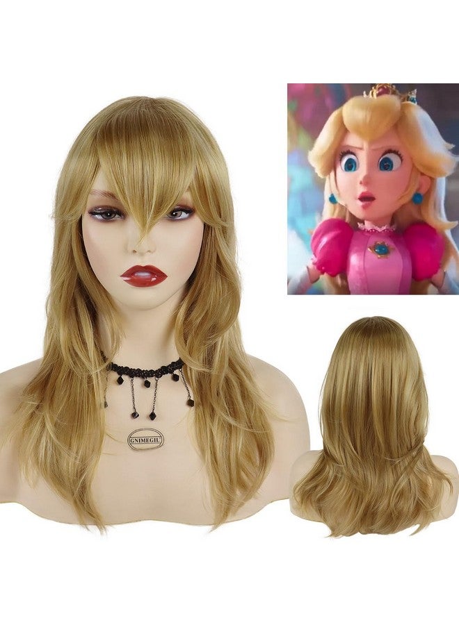 GNIMEGIL 18" Long Blonde Wigs For Women Straight Hair With Bangs Natural Hairstyles Synthetic Wig Princess Costume Peach Wigs Halloween Outfits Carnival Party - Image 5