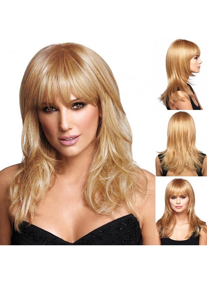 GNIMEGIL 18" Long Blonde Wigs For Women Straight Hair With Bangs Natural Hairstyles Synthetic Wig Princess Costume Peach Wigs Halloween Outfits Carnival Party - Image 2
