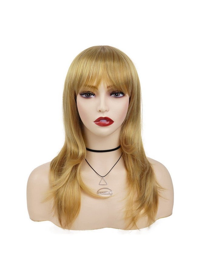 GNIMEGIL 18" Long Blonde Wigs For Women Straight Hair With Bangs Natural Hairstyles Synthetic Wig Princess Costume Peach Wigs Halloween Outfits Carnival Party - Image 3