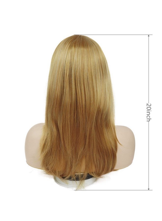 GNIMEGIL 18" Long Blonde Wigs For Women Straight Hair With Bangs Natural Hairstyles Synthetic Wig Princess Costume Peach Wigs Halloween Outfits Carnival Party - Image 4