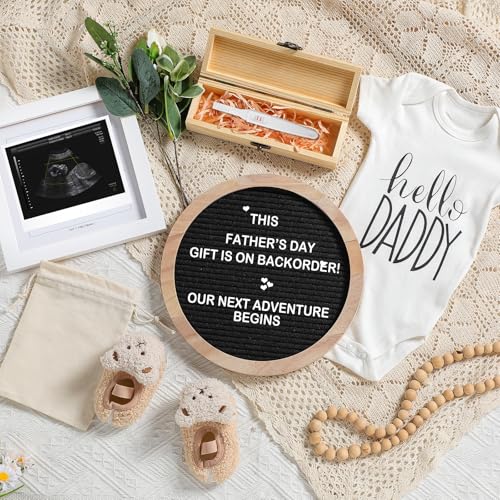 Canlierr 5 Pcs Surprise Pregnancy Announcements for Dad Felt Letter Board Kit Hello Daddy Baby Bodysuit Pregnancy Announcement Box Photo Frame Baby Shoes Baby Gift Sets for Husband Partner - Image 1
