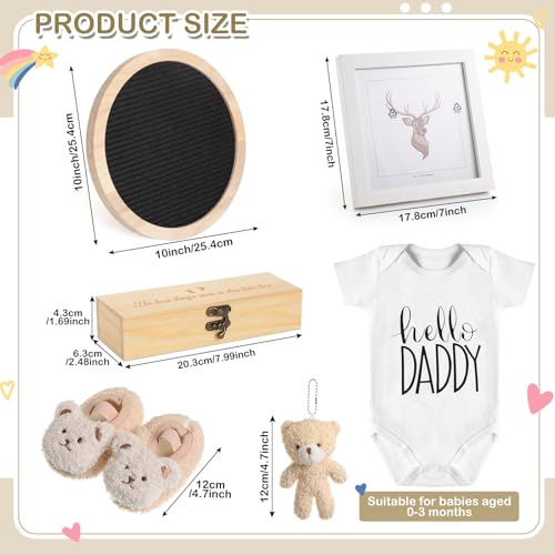 Canlierr 5 Pcs Surprise Pregnancy Announcements for Dad Felt Letter Board Kit Hello Daddy Baby Bodysuit Pregnancy Announcement Box Photo Frame Baby Shoes Baby Gift Sets for Husband Partner - Image 2