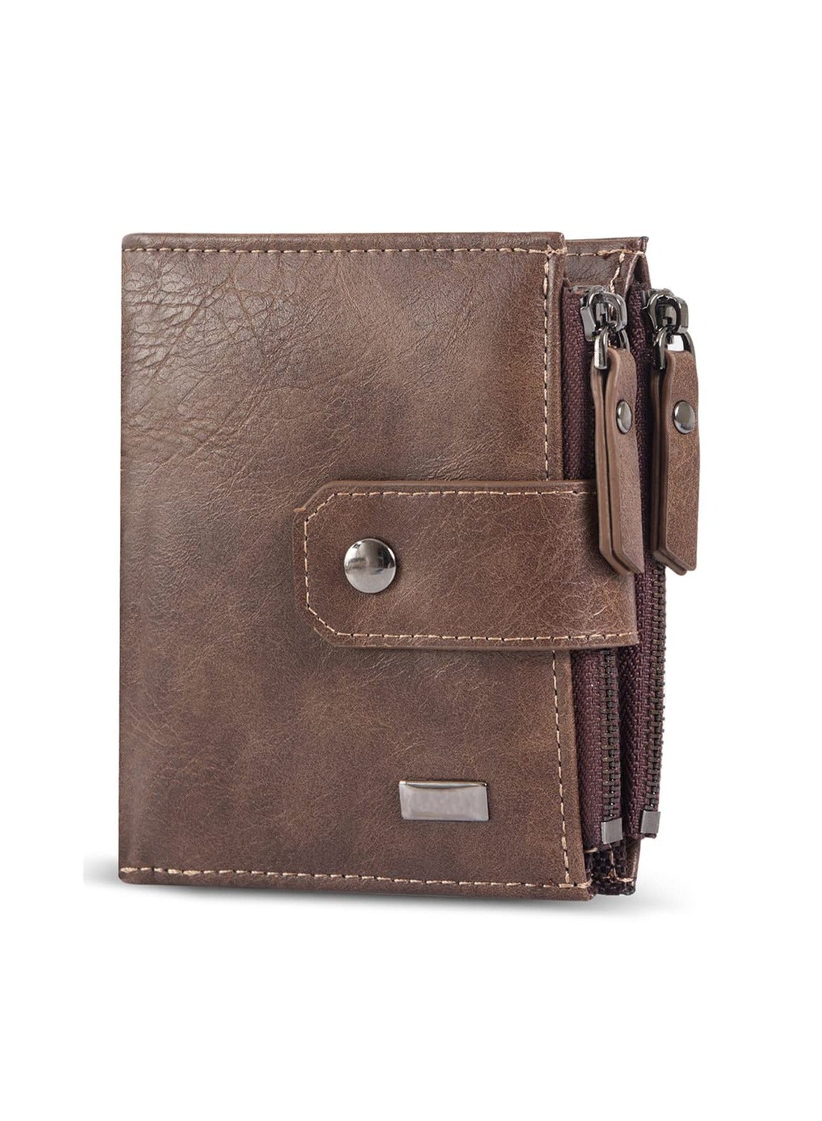 Men's RFID Blocking Leather Wallet - Foldable Bifold Purse with Zipper Coin Pocket, Credit Card Holder, Perfect Gift for Men (Brown)